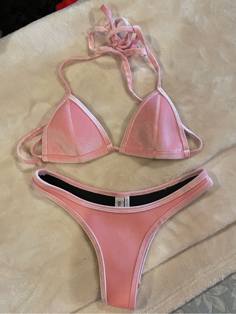 Hoaka Swimwear Pink Velvet Triangle Bikini Set